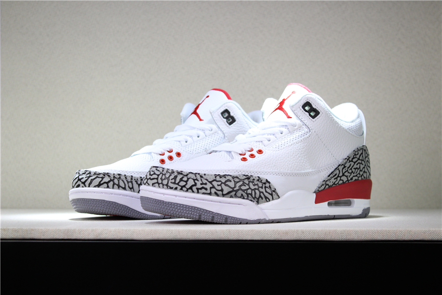 Air Jordan 3 Katrina White Cement Grey-Black-Fire Red Shoes